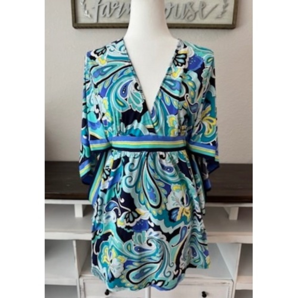 Trina Turk Ipanema Swim Cover Up Tropical Butterfly Sleeves Size S